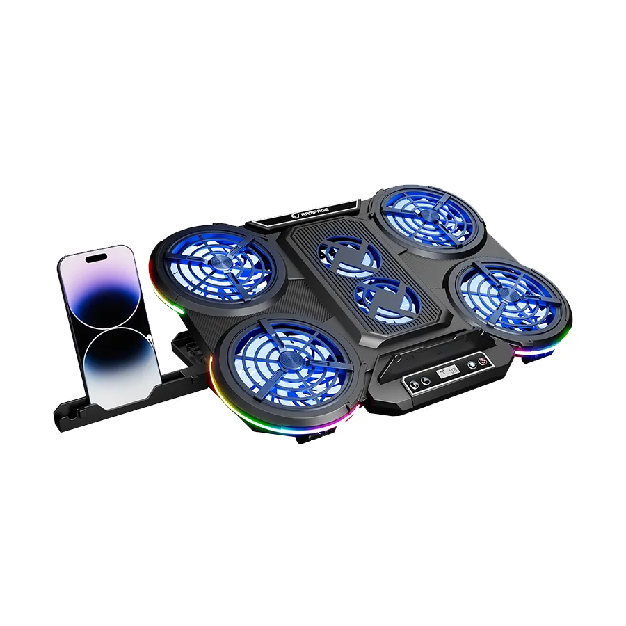 Rampage Postolje za notebook gaming PROTE R6 RGB Lighted Notebook Cooler Stand with Phone Holder and 6 Fans