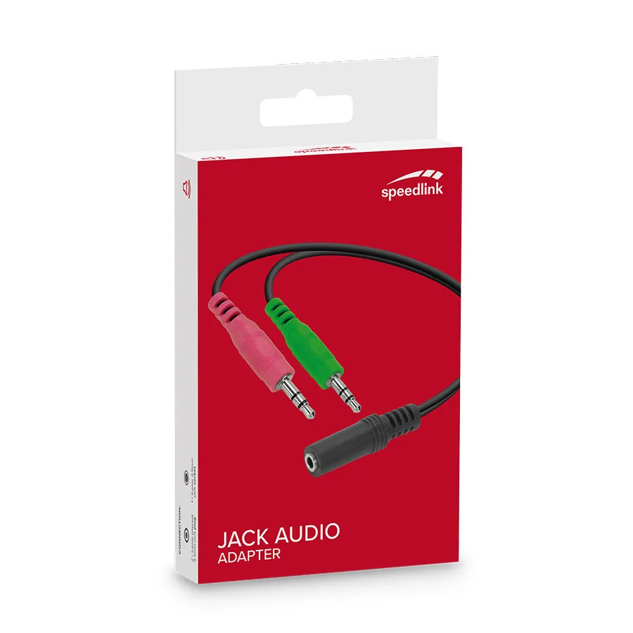 Audio adapter jack Speedlink, male 2x3,5mm 3-pin to female 3,5mm 4-pin