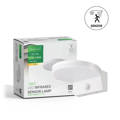 Green TECH LED zidna svjetiljka sa senzorom 15W, 3000K, bijela boja