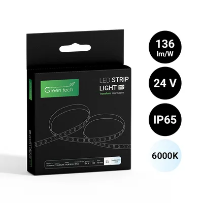 LED traka Green Tech 160 LED, 10 mm, 14.4 W/m, 6000K, DC 24V, IP65, 5m/kom