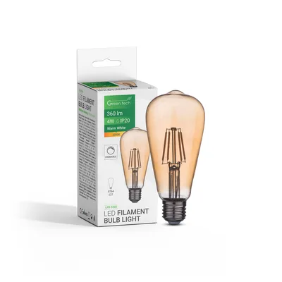 Green TECH LED filament žarulja 4W, 2300K, E27, AC220V, ST64, amber, dimabilna