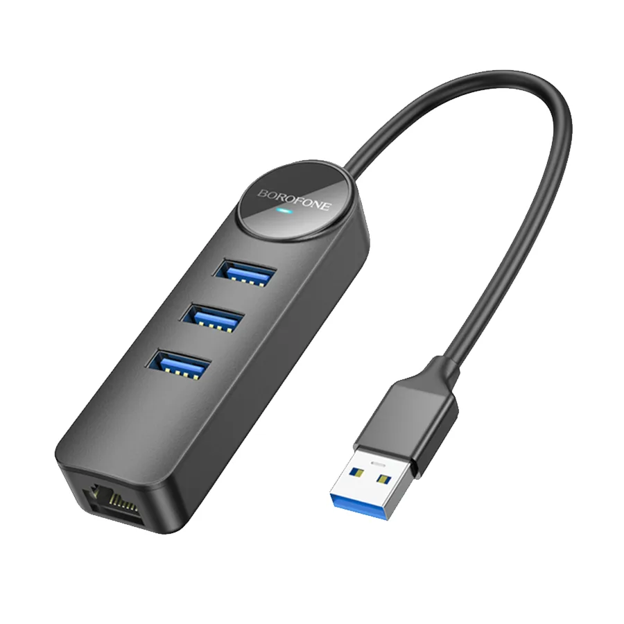 Borofone USB HUB + GLAN Ethernet Adapter DH6 Erudite 4-in-1, USB3.0x3 +RJ45