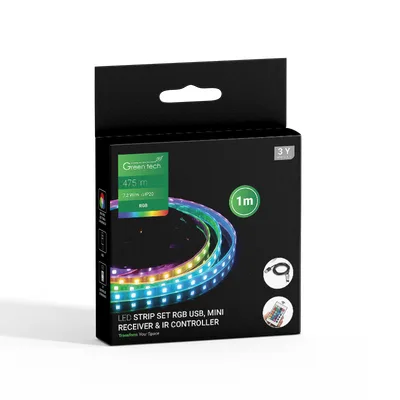 LED traka Green Tech 1m, USB + daljinski, 7,2 W/m, 5050, 30 LED/m, RGB, IP20