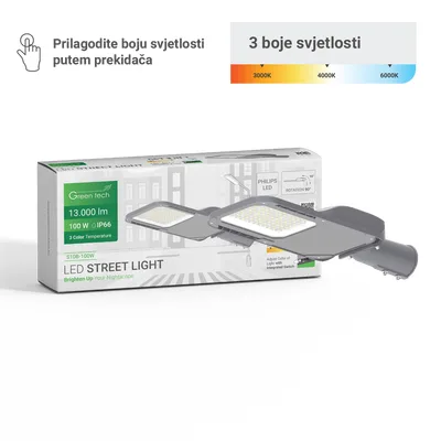 Green TECH LED ulična svjet. 100W, 13000lm, Philips LED, 3 CCT 3000K-4000K-6000K