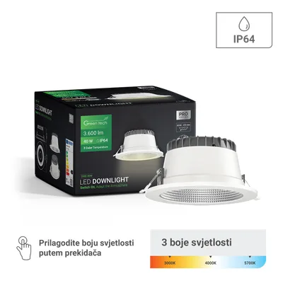 LED downlight Green Tech 40W, 3CCT, promjer 240-255 mm