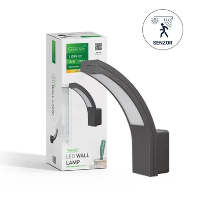 Green TECH LED zidna svjetiljka bez senzora 15W, 3000K, crna boja