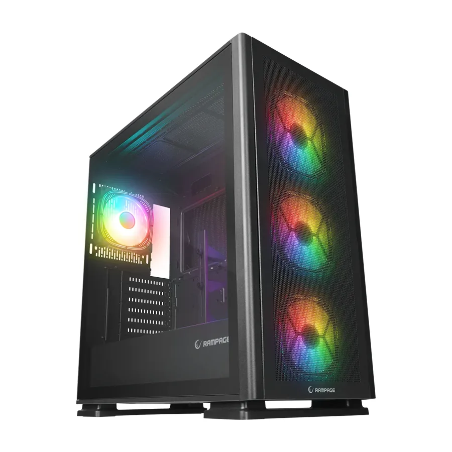 Kućište gaming RAMPAGE VANGUARD V2 Black Mesh Easy Tempered Glass Vertical VGA Holder 4*RGB Fan Hub E-ATX