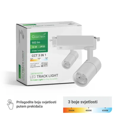 Green TECH LED šinska svjetiljka 10W, 3 CCT, bijela boja