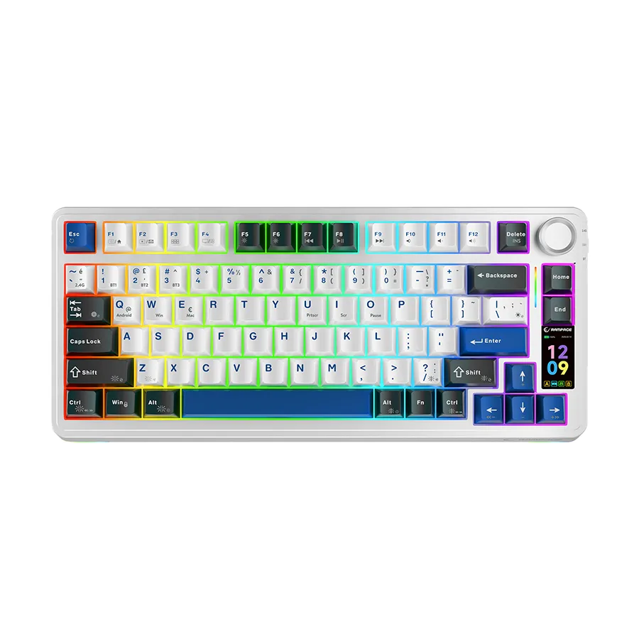 Tastatura gaming RAMPAGE QUELL PRO screen White Hot Swap 2.4g Bt Wireless RGB Gasket Oil Switch English Layout