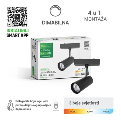 Green TECH LED magnetna svjetiljka "MYSTYLE" 6W, 3CCT, Dim./ Smart Lamp APP
