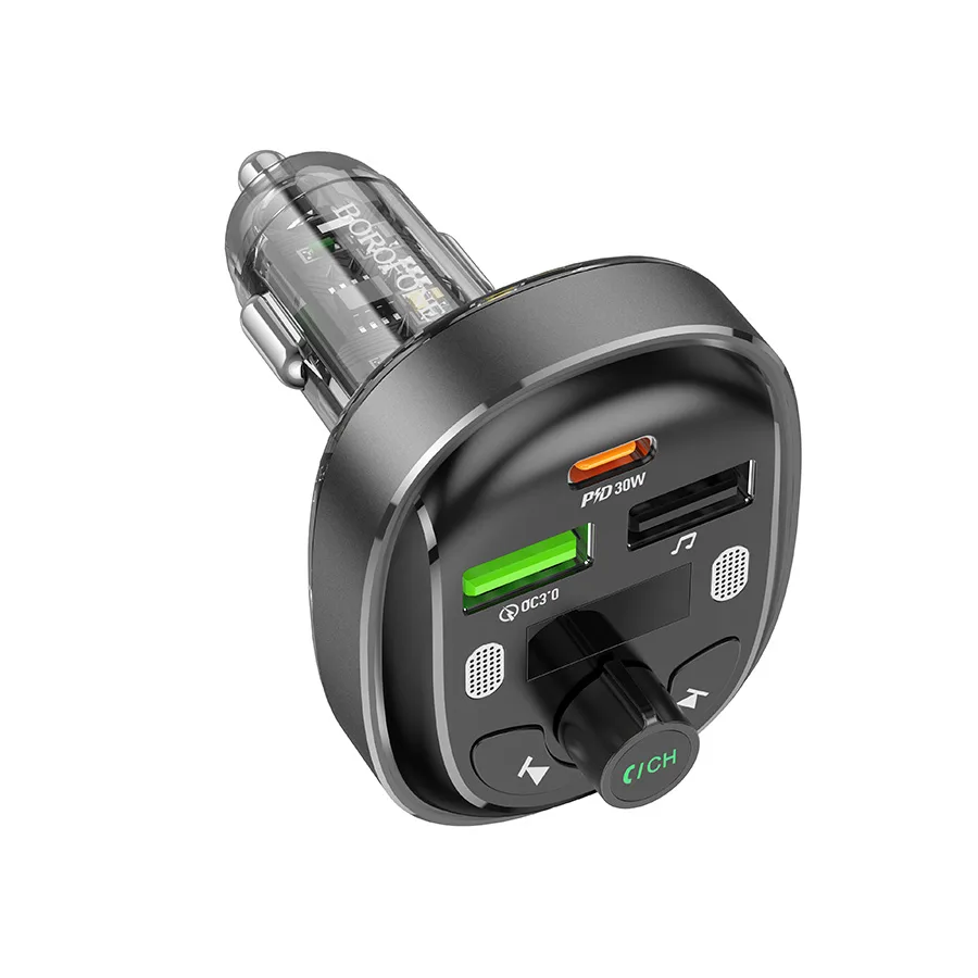 Borofone FM transmiter Bluetooth sa USB+Type-C punjaćem BC47 Might PD30W+QC3.0 car jazz metal gray