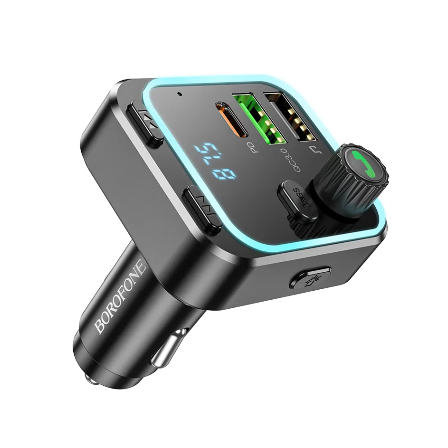 Borofone FM transmiter Bluetooth sa USB+Type-C punjaćem BC53 Highway PD20W+QC3.0 car black
