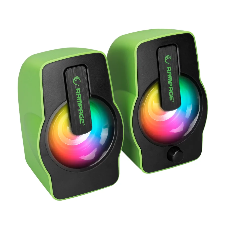 Zvučnici 2.0 gaming RAMPAGE RMS-G7 FALSETTO 2.0 6W RGB LED green, 3,5mm + USB napajanje, 30259