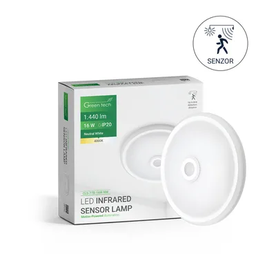 Green TECH LED plafonjera sa senzorom 16W, 4000K, promjer 29cm