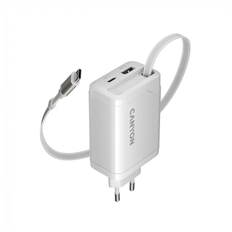 Canyon charger OnCharge 65RC Build-In Cable USB-C 65W 1xPD 1xQC EU White