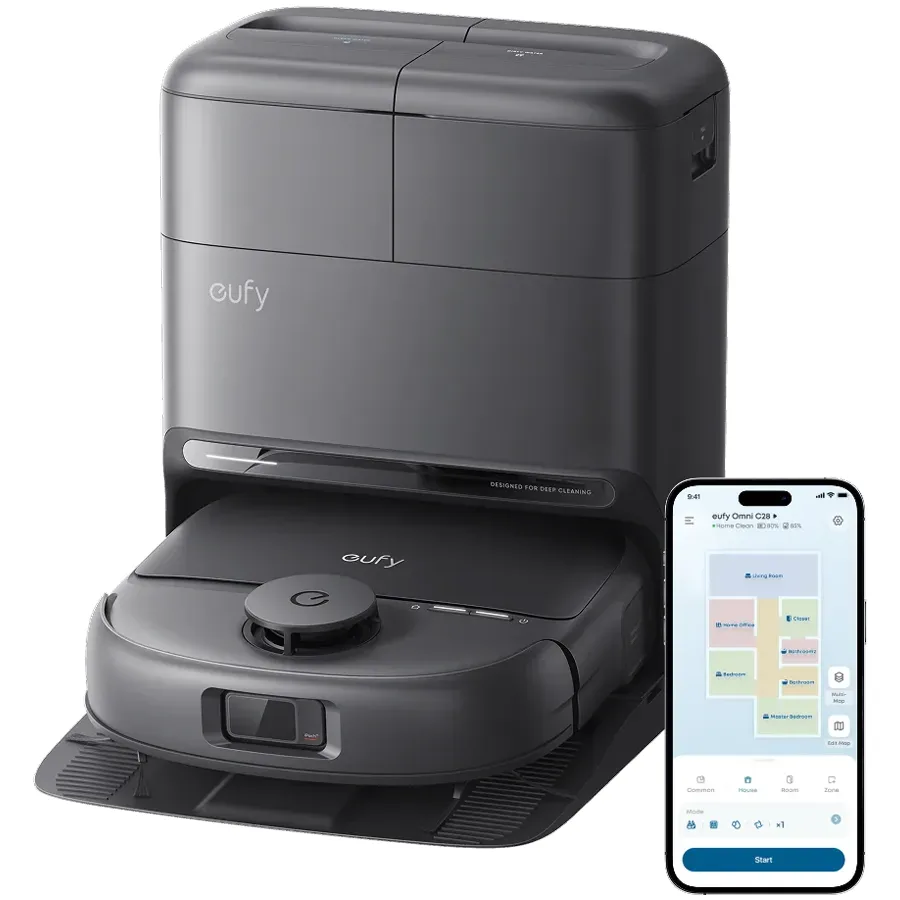 Anker eufy Robot Vacuum Omni C28 Black 15.000 Pa Cleaning Power, HydroJet Self-Cleaning 27cm Roller Mop