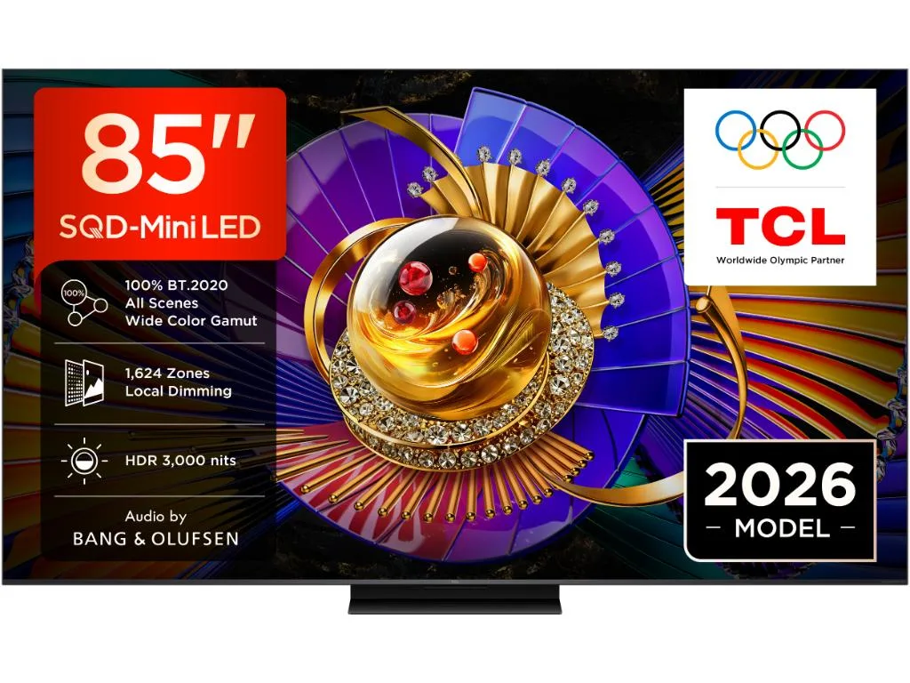TCL 85"C7L 4K SQD-Mini LED, UHD 144Hz/288Hz FHD Google TV, B&O, 1624 zones, 3000 nits