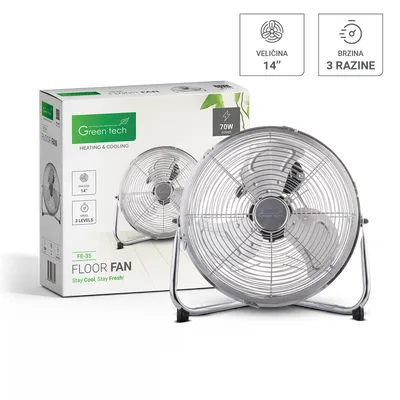 Ventilator podni Green Tech 70W, 14“, bakreni motor, krom boja