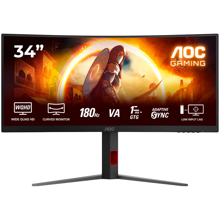 AOC Monitor Gaming CU34G4 Curved 34" Fast VA, 3440x1440, 180Hz, 0.5ms MPRT (1ms GtG), 300 cd/m2, 2500:1, 1500R