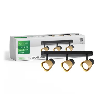 Green TECH LED spot svjetiljka GU10 X 3 kom, zlatno crna boja