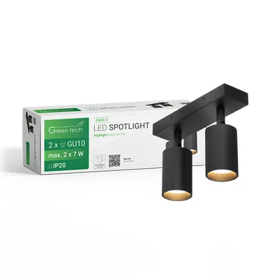 Green TECH LED spot svjetiljka GU10 X 2 kom, crna boja