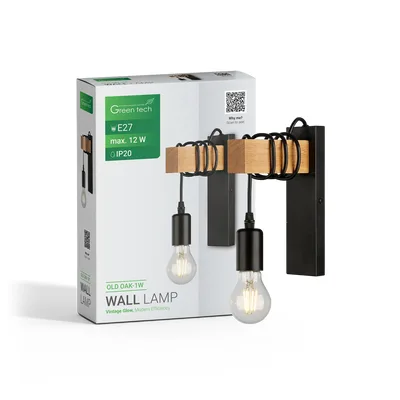 Green TECH LED retro zidna svjetiljka E27 x 1 kom, drvo + metal