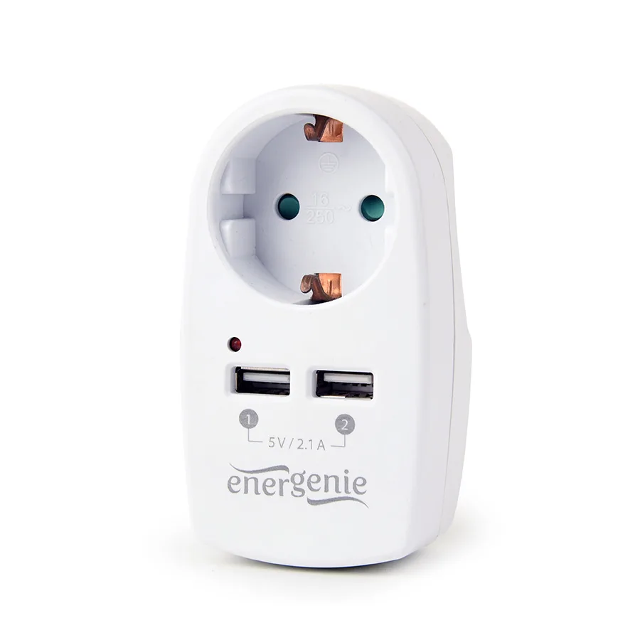 Gembird Shuko utičnica sa 1x 220V + 2x USB 2.1A, punjenje mobit, tableta i sl., white EG-ACU2-02