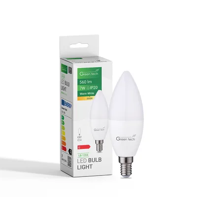 LED žarulja Green Tech 7W, 3000K, E14, C37, IP20, Sanan chip