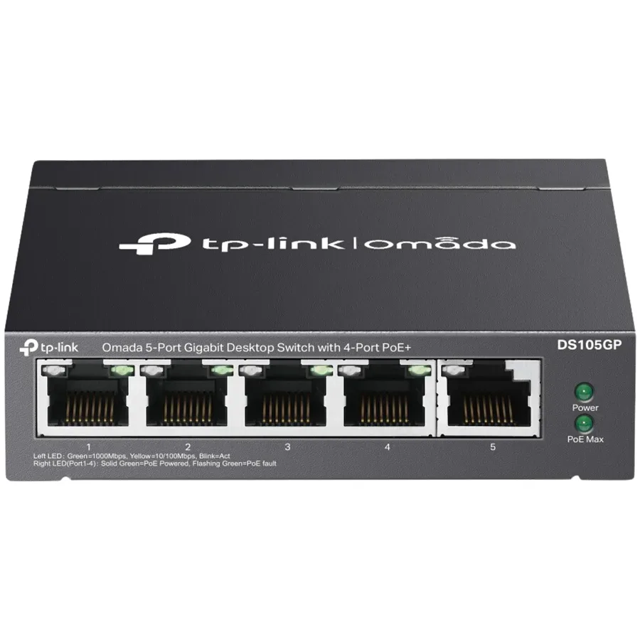 TP-Link Omada 5-Port Gigabit Desktop Switch with 4-Port PoE+ PORT: 4× Gigabit PoE+ Ports