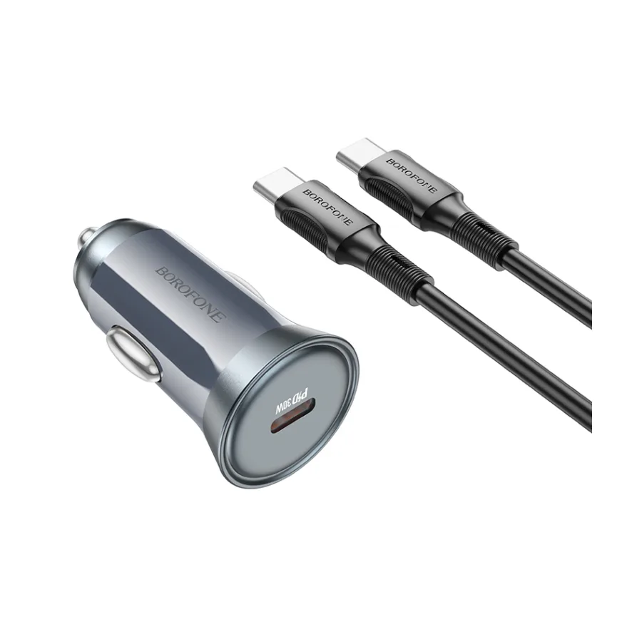 Borofone Auto Punjač sa kablom 1m Type-C to Type-C BZ26 Searcher single port PD30W Type-C car set gray