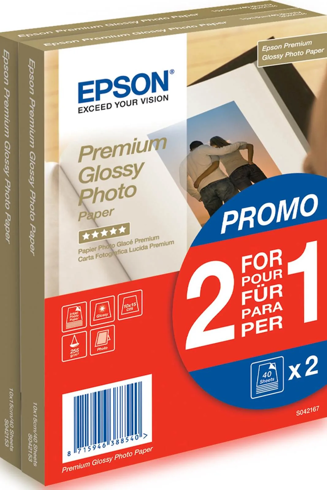 Papir EPSON Premium Glossy 10x15 2x40l, 255 g/m²