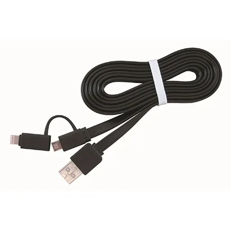 Gembird USB 2,0 kabal charging combo cable microUSB + iPhone, black, 1 m, FLAT CC-USB2-AMLM2-1M