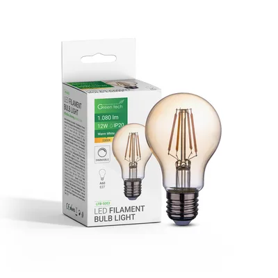 Green TECH LED filament žarulja 12W, 2300K, E27, AC220V, A60, amber, dimabilna