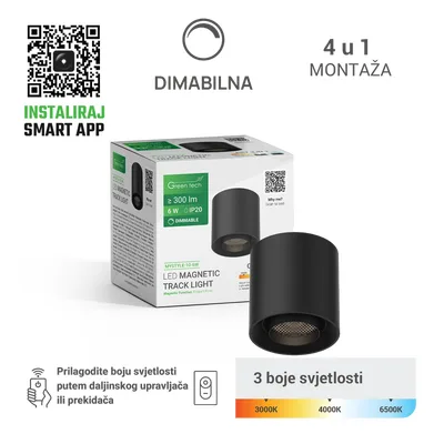 Green TECH LED magnetna svjetiljka "MYSTYLE" 6W, 3CCT, Dim./ Smart Lamp APP