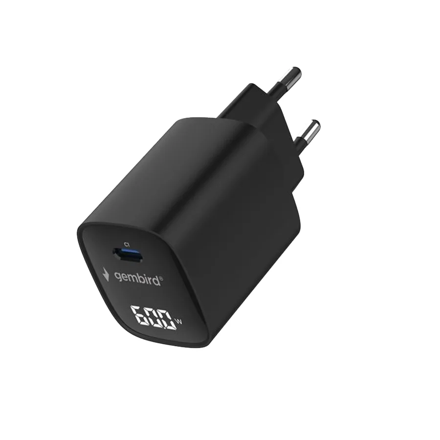 Gembird USB punjač Type-C fast charger, 60W USB LCD, black, TA-UC-1C-PD60LCD-01-BK