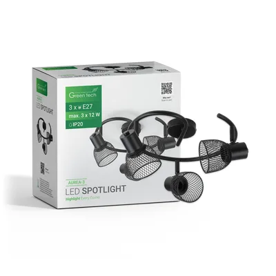 Green TECH LED spot svjetiljka E27 X 3 kom, crna boja