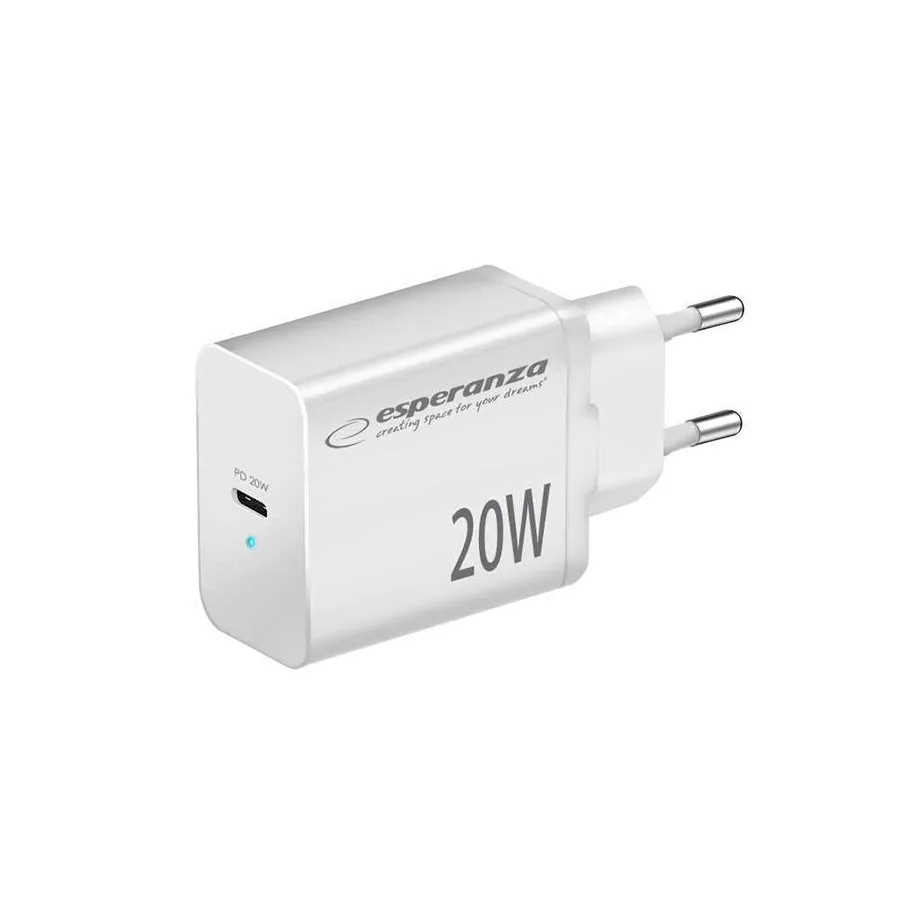 Esperanza USB punjač Type-C fast charger, QUICK POWER CHARGER 20W USB-C PD, WHITE, EZC104W