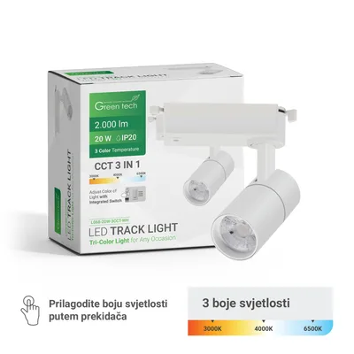 Green TECH LED šinska svjetiljka 20W, 3 CCT, bijela boja
