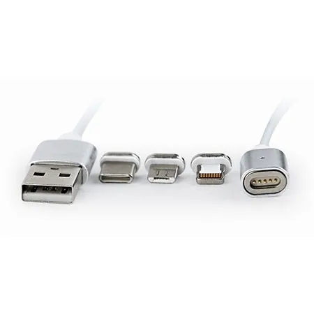 Gembird Magnetic USB charging combo 3-in-1 kabl, iPhones, micro-USB Type-C, silver, 1 m, CC-USB2-AMLM31-1M