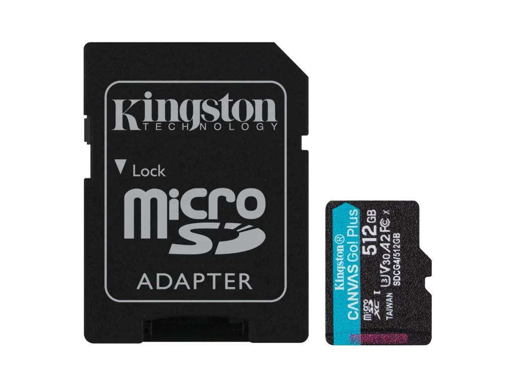 Kingston microSD 512GBCanvasGoPlus, Gen4r/w:200MB/s/160MB/s, with adapter