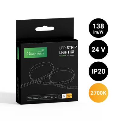 LED traka Green Tech 160 LED, 10 mm, 14.4 W/m, 2700K, DC 24V, IP20, 5m/kom