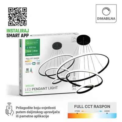 Green TECH Smart dekorativna visilica 75W, 3CCT, dim, APP + daljinski upravljač