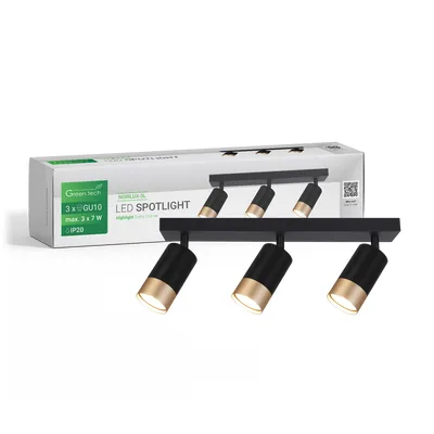 Green TECH LED spot svjetiljka GU10 X 3 kom, crno-zlatna boja