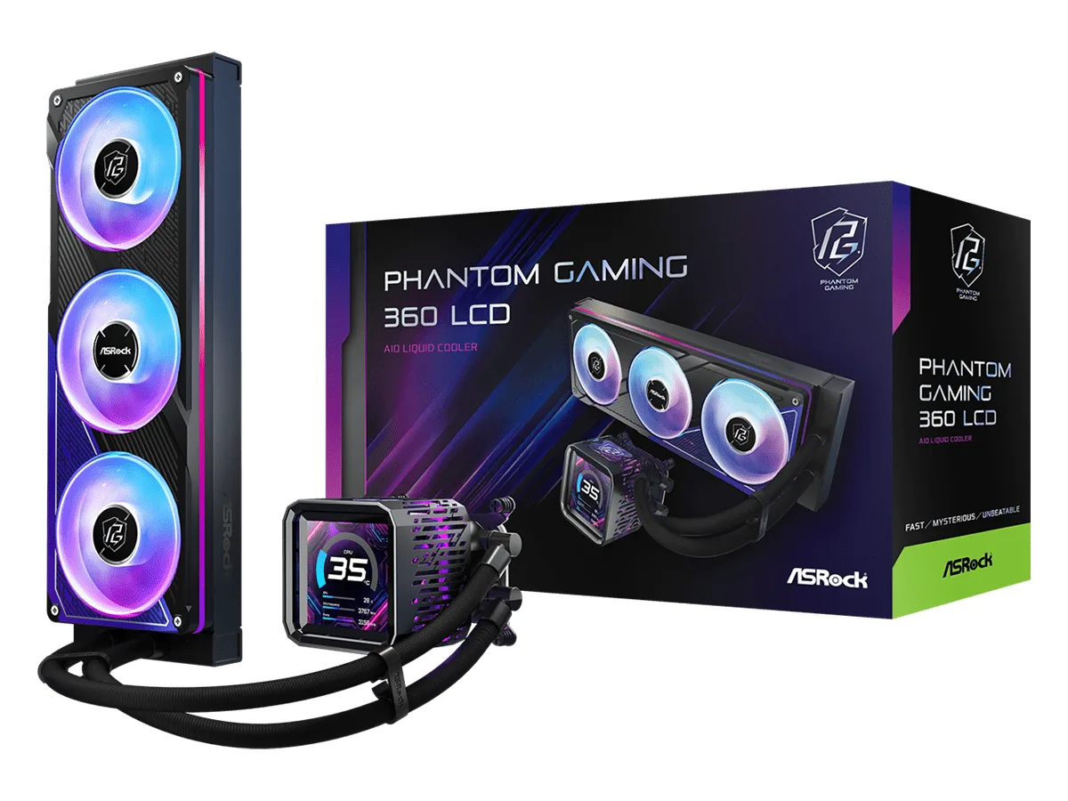 Asrock 360 A-RGB LCD AIOLiquid Cooler, Phantom Gaming3.4" LCD, 1851, 1700, AM4, AM5
