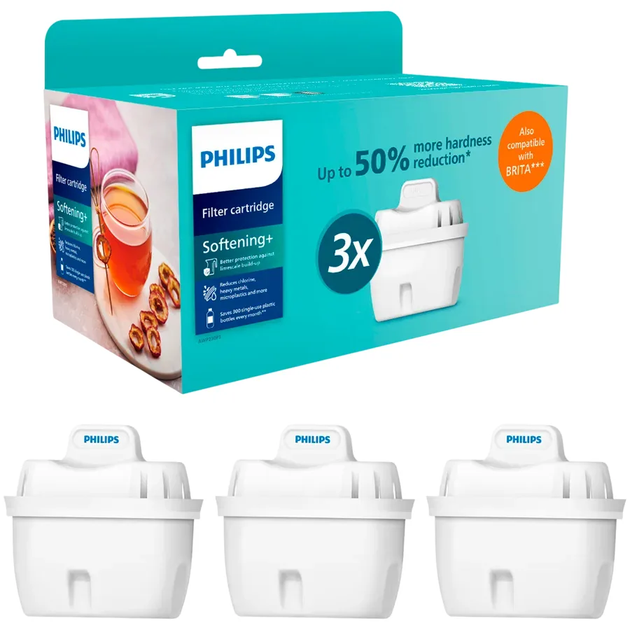Philips Pitcher filter cartridge AWP230P3/31 Softening+, 150 l, 3 pcs, compatible with BRITA Maxtra