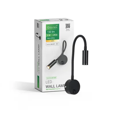 Green TECH LED zidna lampa 3W, 3000K, crna boja
