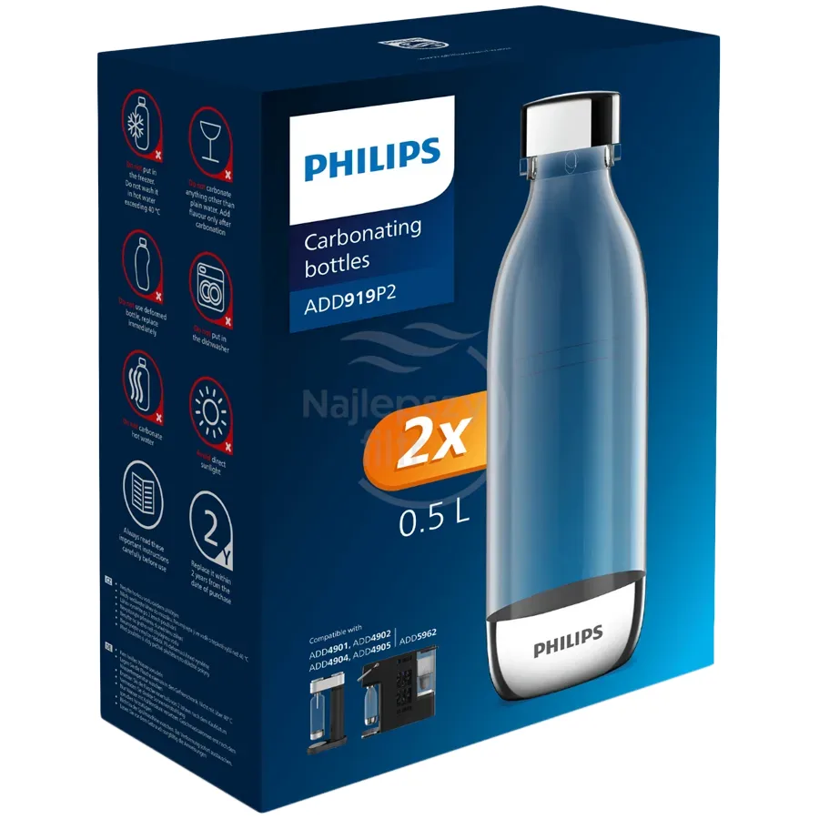 Philips Carbonating bottle ADD919P2/10, 0.5 l, BPA-free PET, 2 pcs