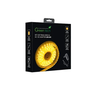 Green TECH LED traka 5m + adapter 4,8 W/m, 3528, 60 LED, 3000K, IP65