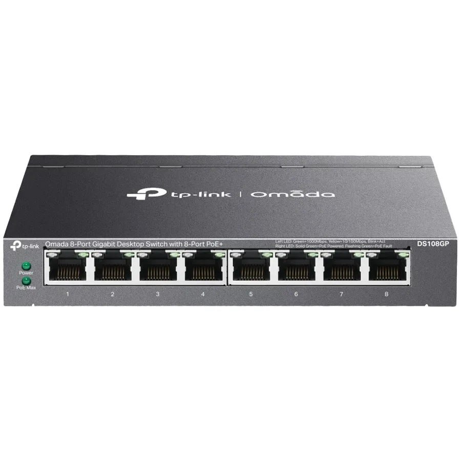 TP-Link Omada 8-Port Gigabit Desktop Switch with 8-Port PoE+ 8× Gigabit PoE+ Ports 802.3af/at, 64 W PoE Power