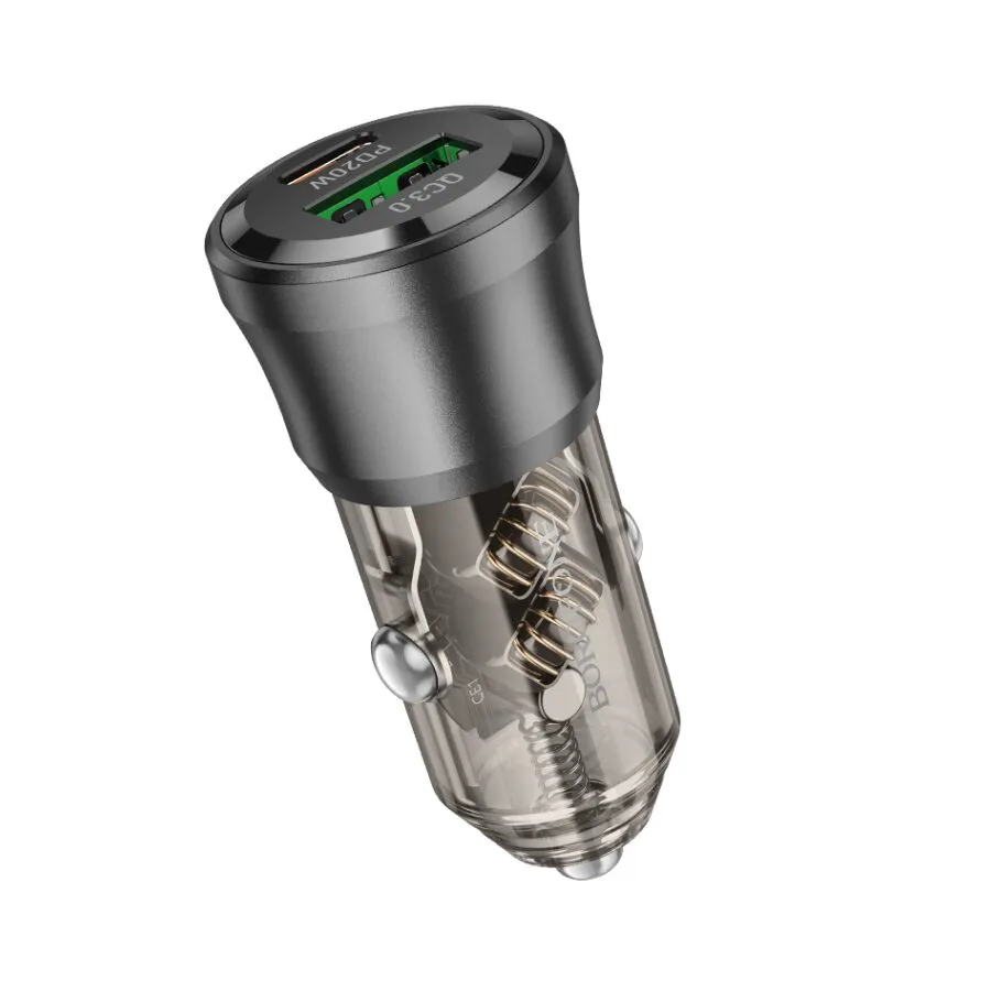 Auto Punjač BOROFONE BZ25 Journey PD38W USB + Type-C car transparent black